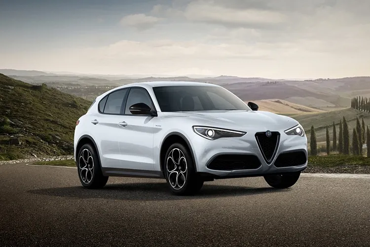 white alfa romeo stelvio in a scenic view